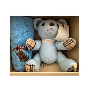 Burberry Baby Blue Teddy Bear with matching towel box set